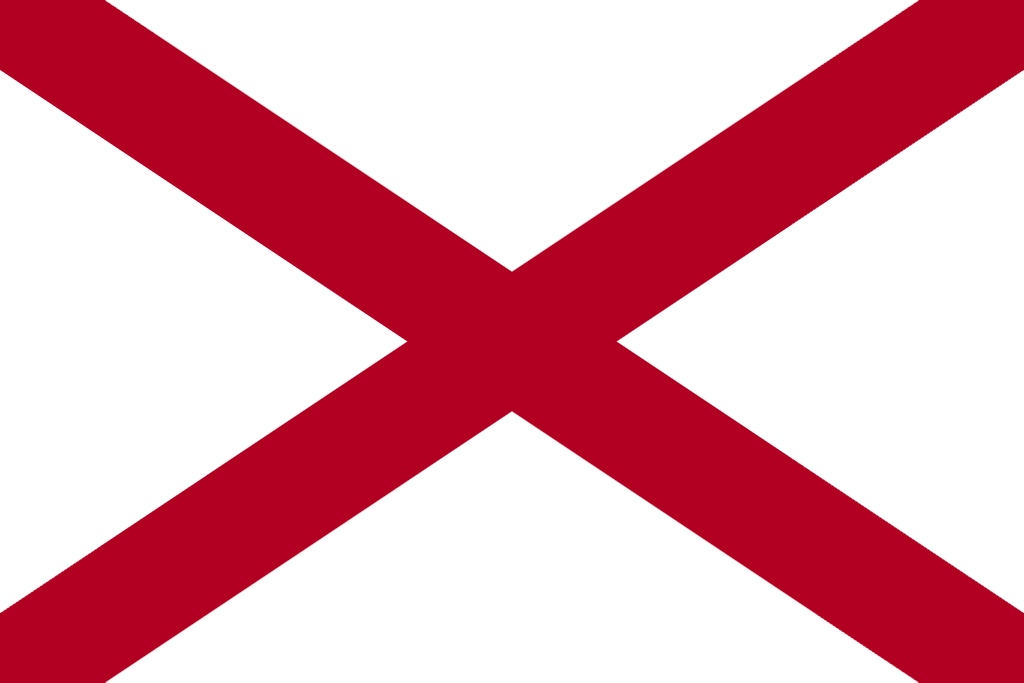 Alabama state flag, white background with diagonal red cross